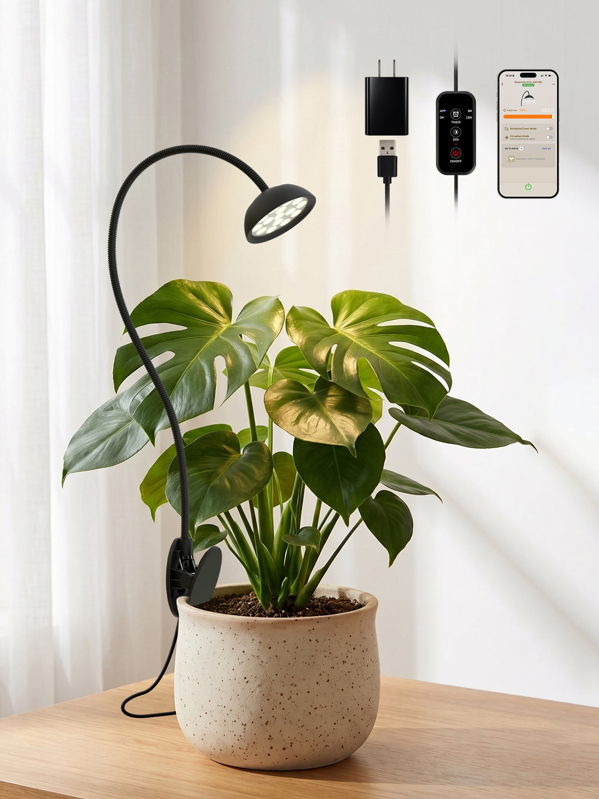 GLOWRIUM® G12 Smart Mini Grow Light - 6W Full Spectrum LED Plant Light with App Control, Timer & 360° Flexible Gooseneck