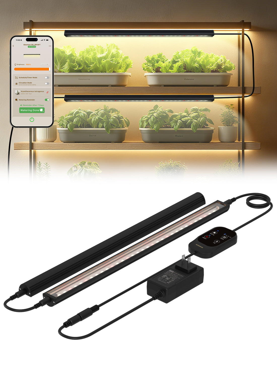 GLOWRIUM Smart LED Grow Light for Indoor Plants - Full Spectrum, Auto Timer, Stepless Dimming, Modular, Plug & Play-G6