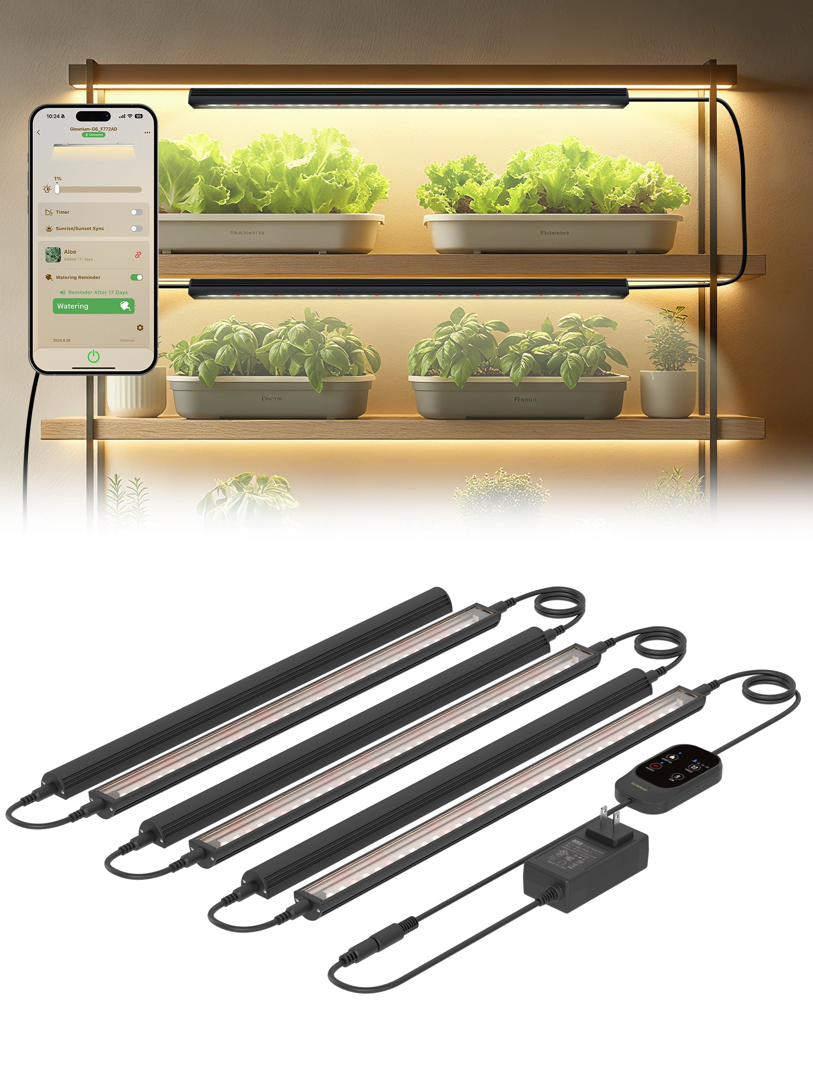 Smart LED Grow Light for Indoor Plants-G6 Full Spectrum 3500K, Auto Timer, Stepless Dimming, Modular, Plug & Play