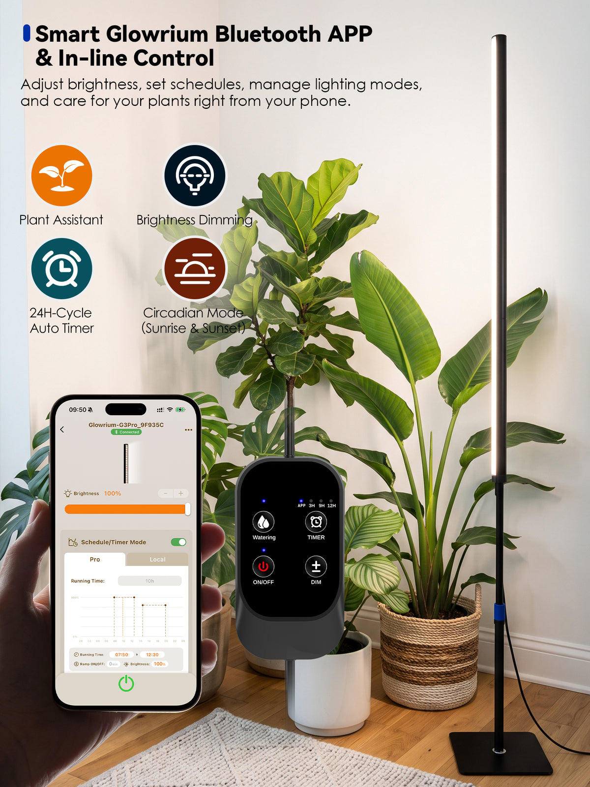 GLOWRIUM® G3 Pro 48W Smart Vertical Grow Light – Full Spectrum, App Control & Adjustable Height