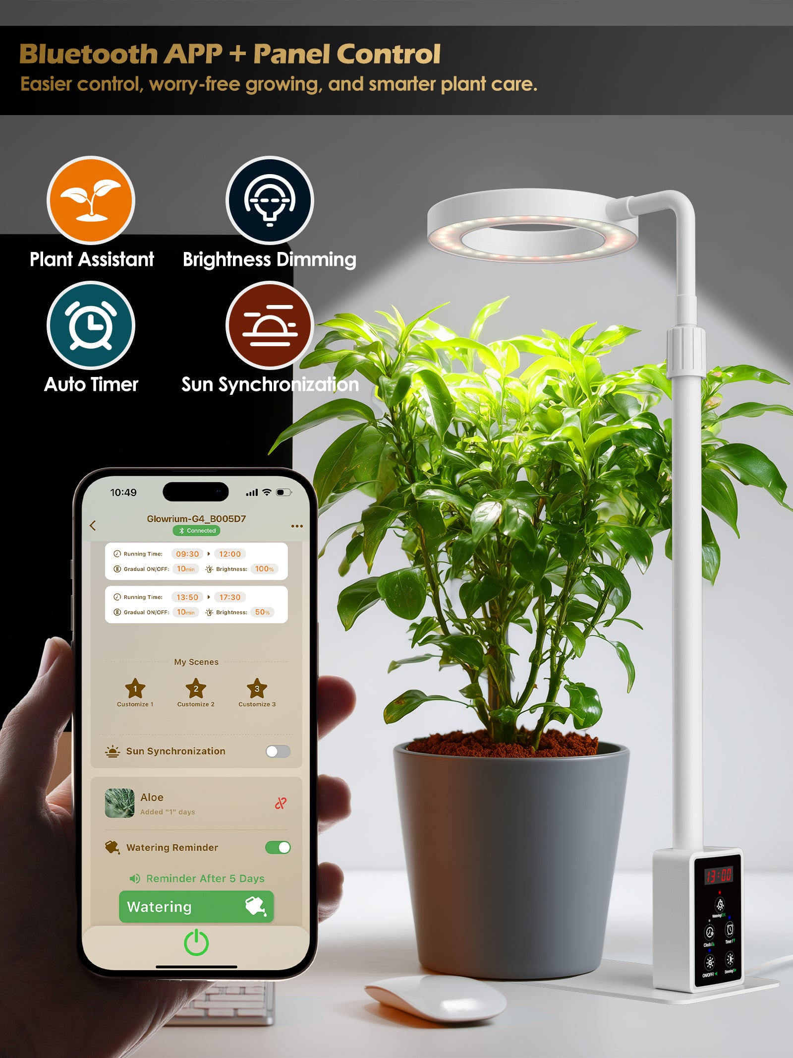 Glowrium Smart Grow Light – 12W Full-Spectrum Indoor Plant Lamp with App Control, Adjustable Height, Plant Care Assistant & Dual Timer