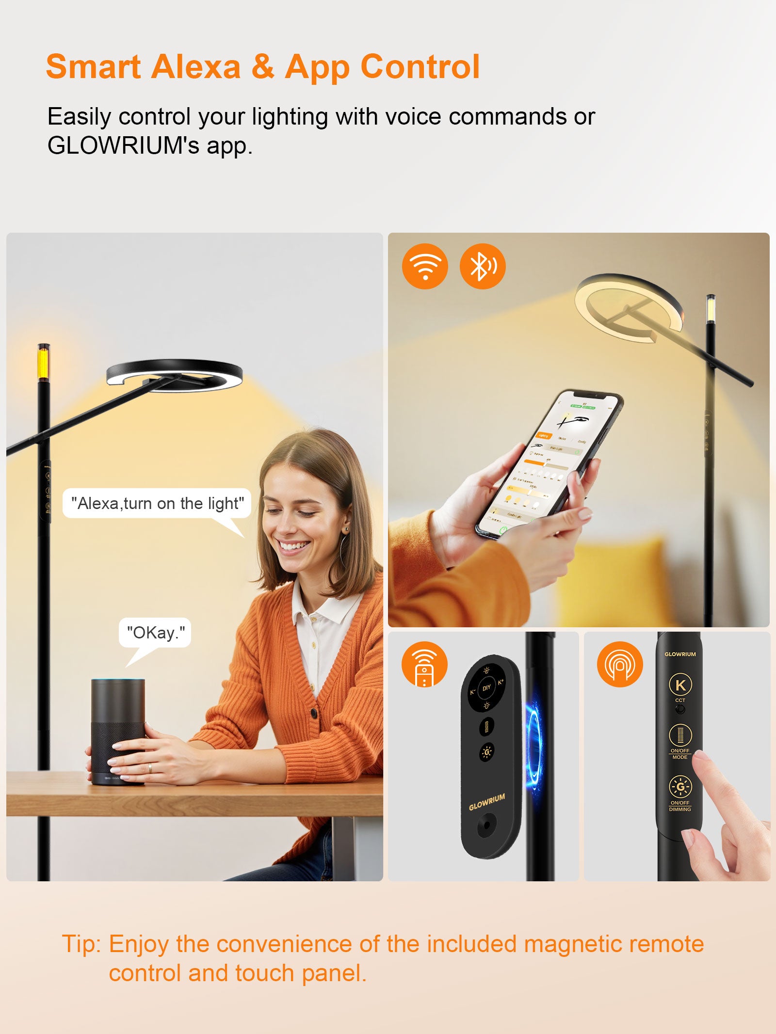 GLOWRIUM-Smart Light Therapy Lamp UV-Free, Stepless Dimming, Circadian Rhythm Support, Smart Control