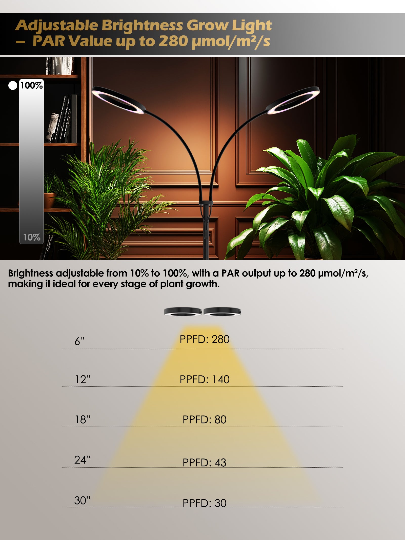 Full Spectrum Plant Grow Light G2Pro 48W – Indoor LED Light with Timer, Height Adjustment & Stepless Dimming