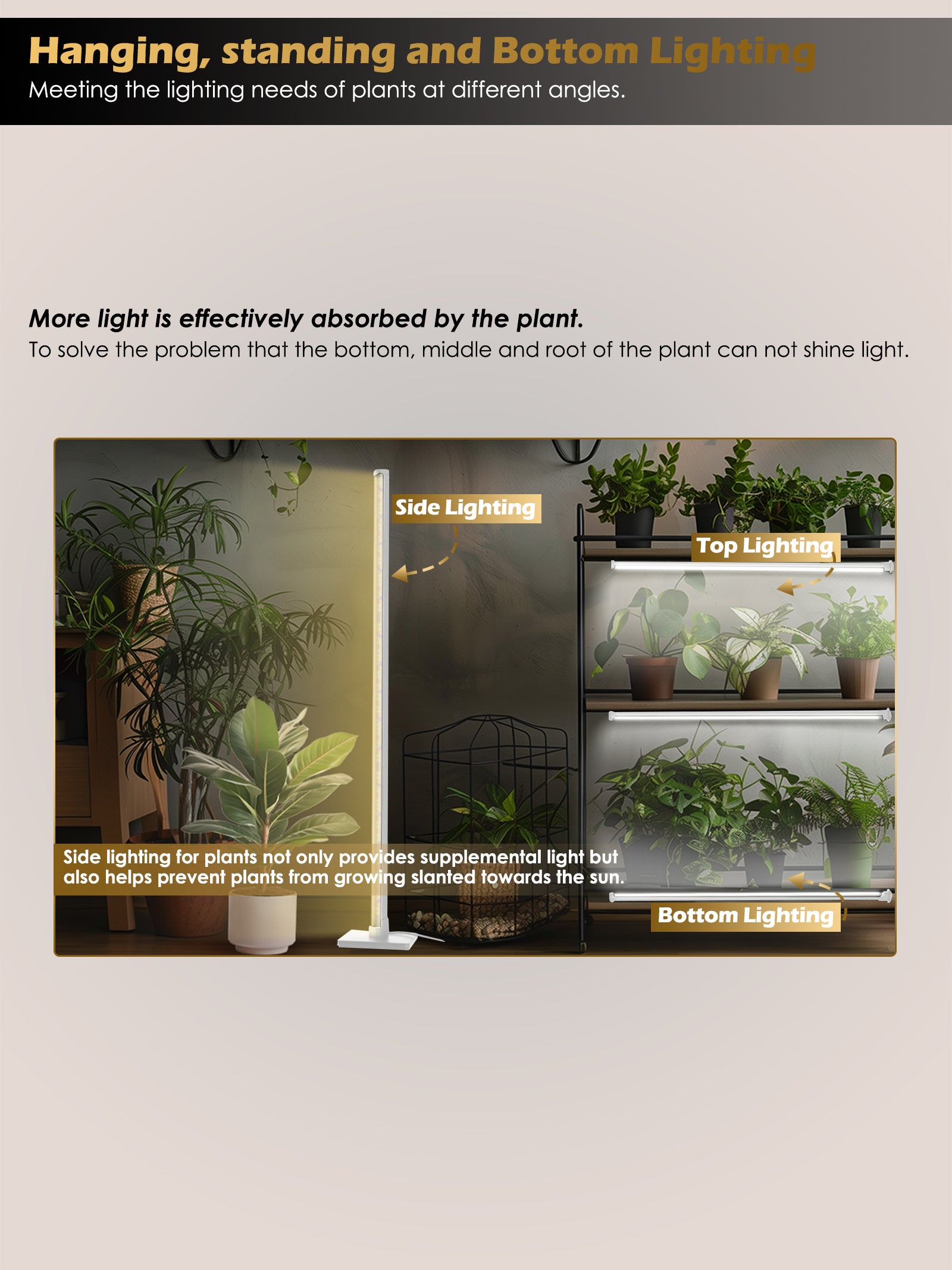 GLOWRIUM Full Spectrum Plant Grow Lights (60 in) 36W Hanging and Standing Auto-Timer Wide Area Coverage in Indoor Plants-G3 Silver