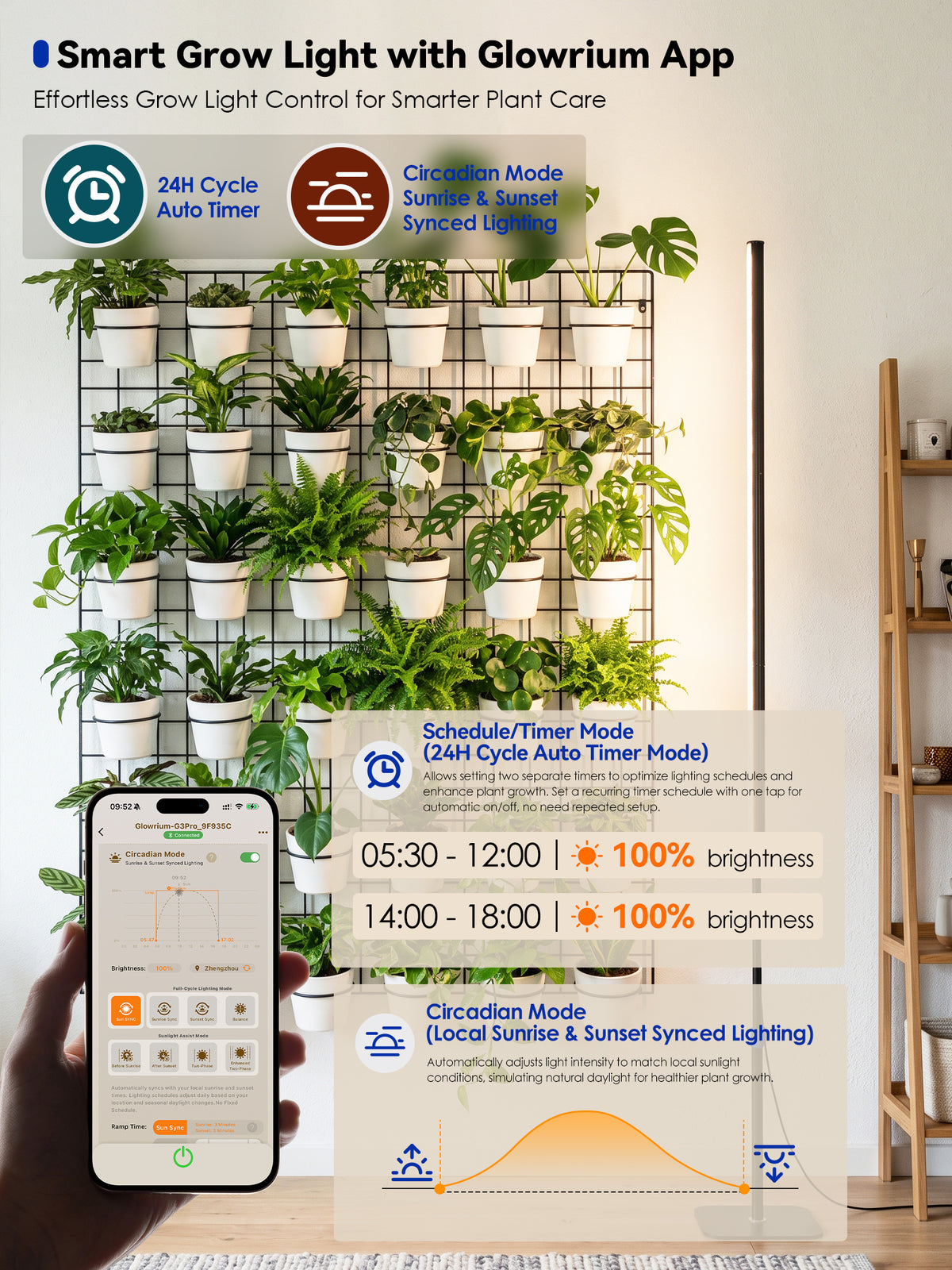 GLOWRIUM® G3 Pro 48W Smart Vertical Grow Light – Full Spectrum, App Control & Adjustable Height