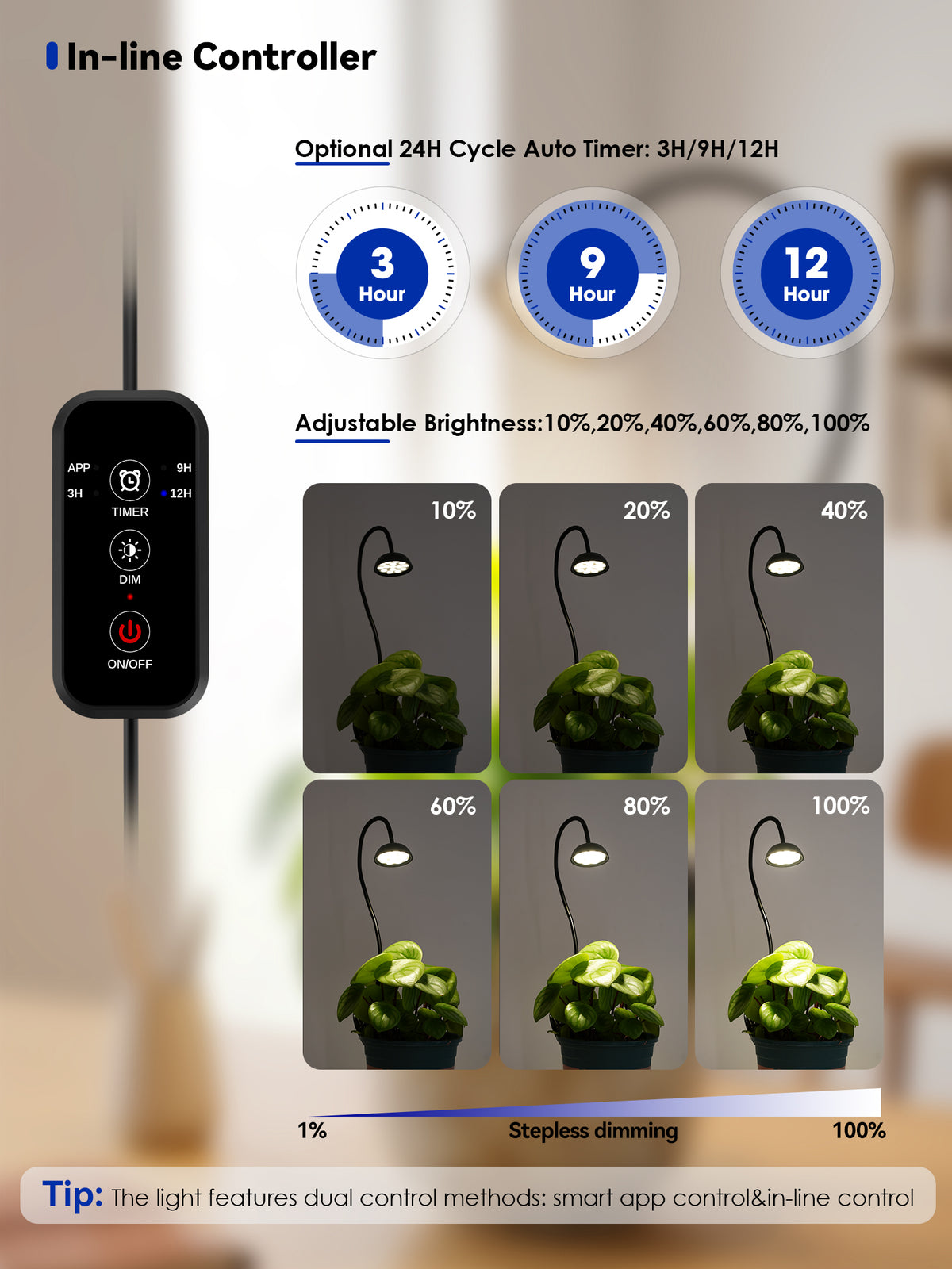 GLOWRIUM® G12 Smart Mini Grow Light - 6W Full Spectrum LED Plant Light with App Control, Timer & 360° Flexible Gooseneck