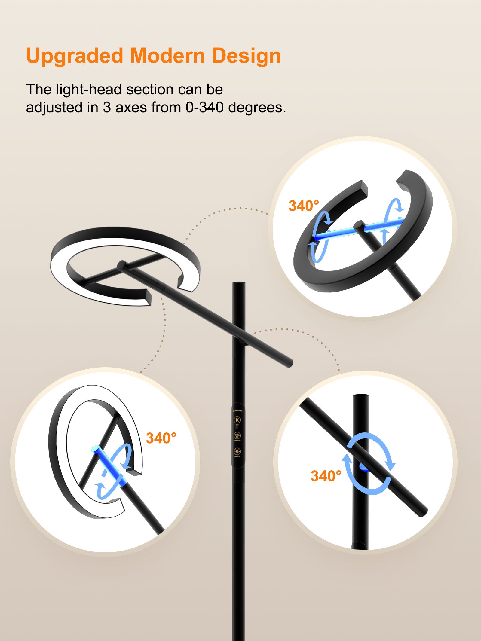 GLOWRIUM Happy Therapy Floor Lamp UV-Free, Stepless Dimming 12,000 Lux Brightness, Remote Control, Timer