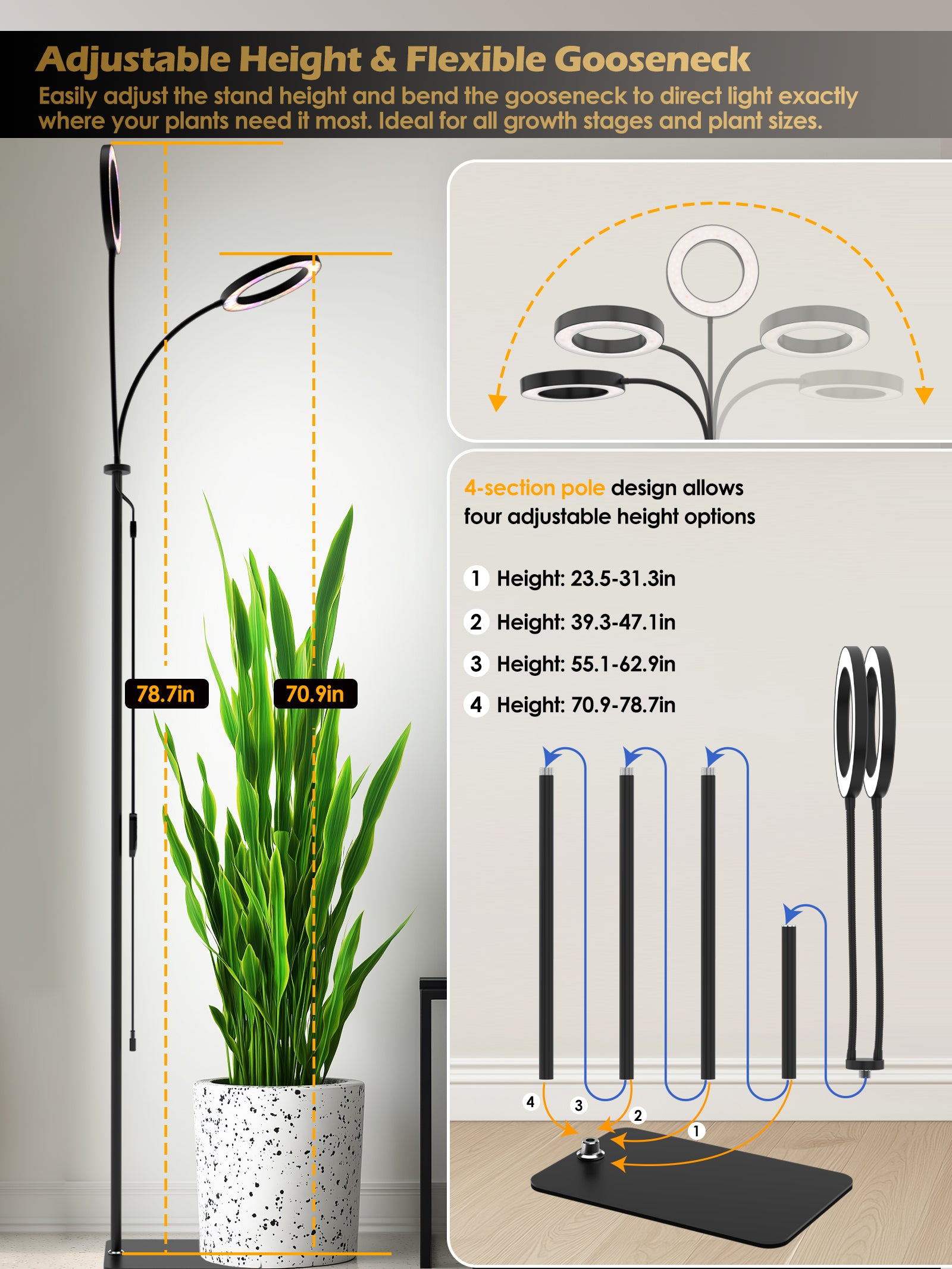 Full Spectrum Plant Grow Light G2Pro 48W – Indoor LED Light with Timer, Height Adjustment & Stepless Dimming