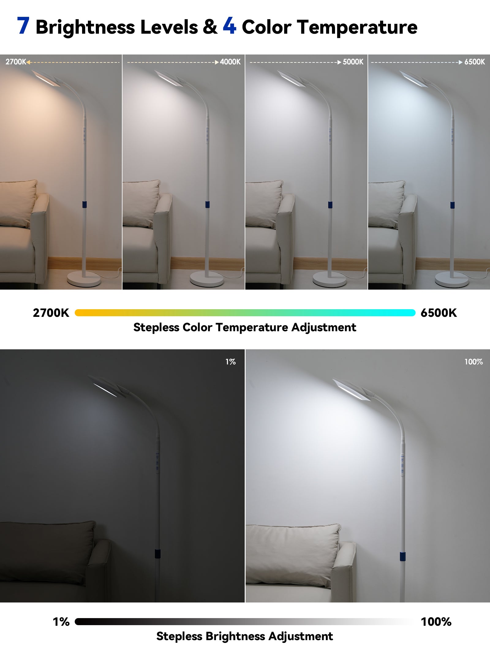 GLOWRIUM Light Therapy Floor Lamp H6 – 48,000 Lux UV-Free Full Spectrum Sunlight Lamp with Remote & Touch Control