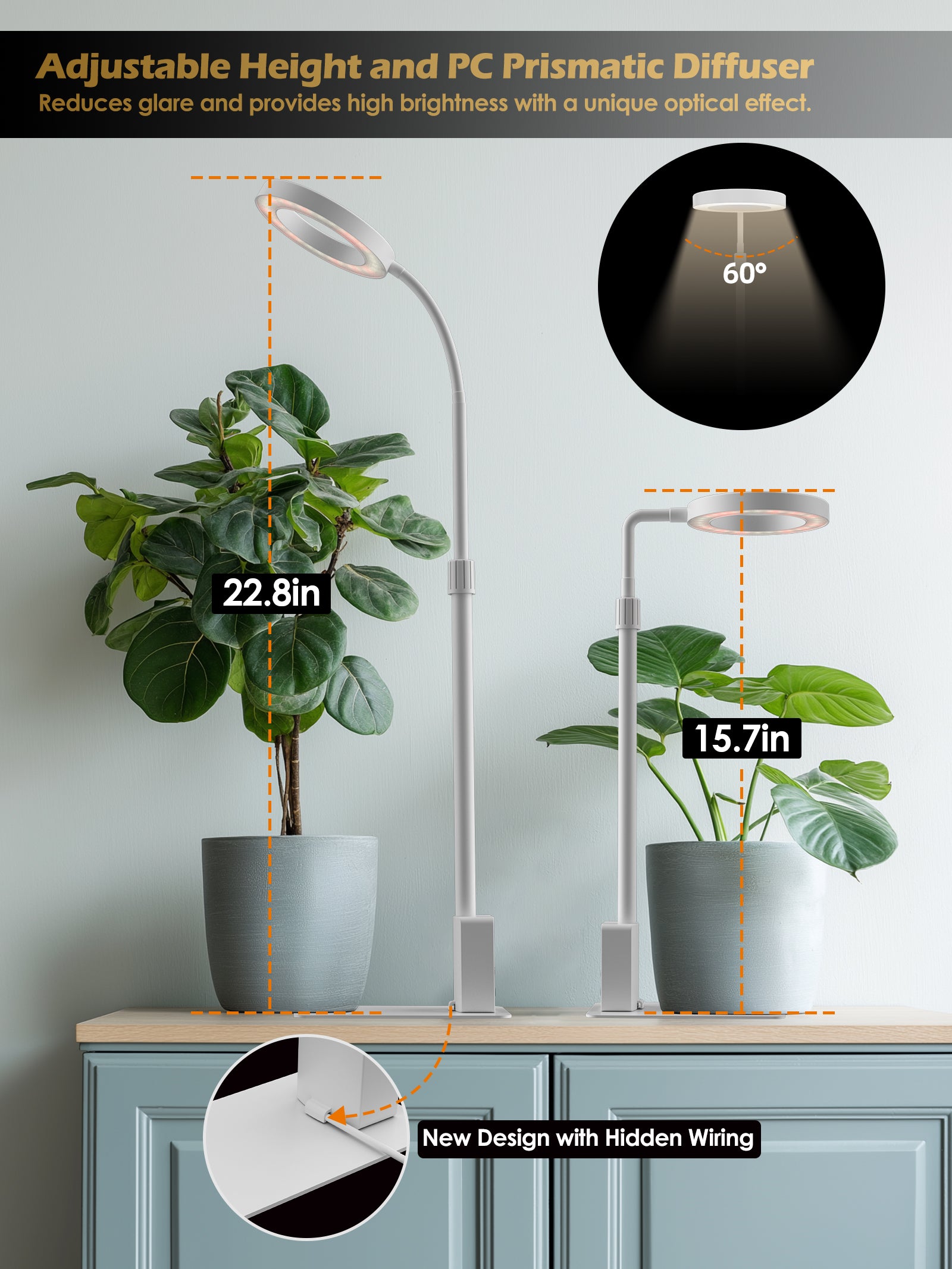 Glowrium 8W Smart Grow Light – Full-Spectrum LED for Indoor Plants with App Control, Custom Timer, Adjustable Height & Smart Plant Assistant