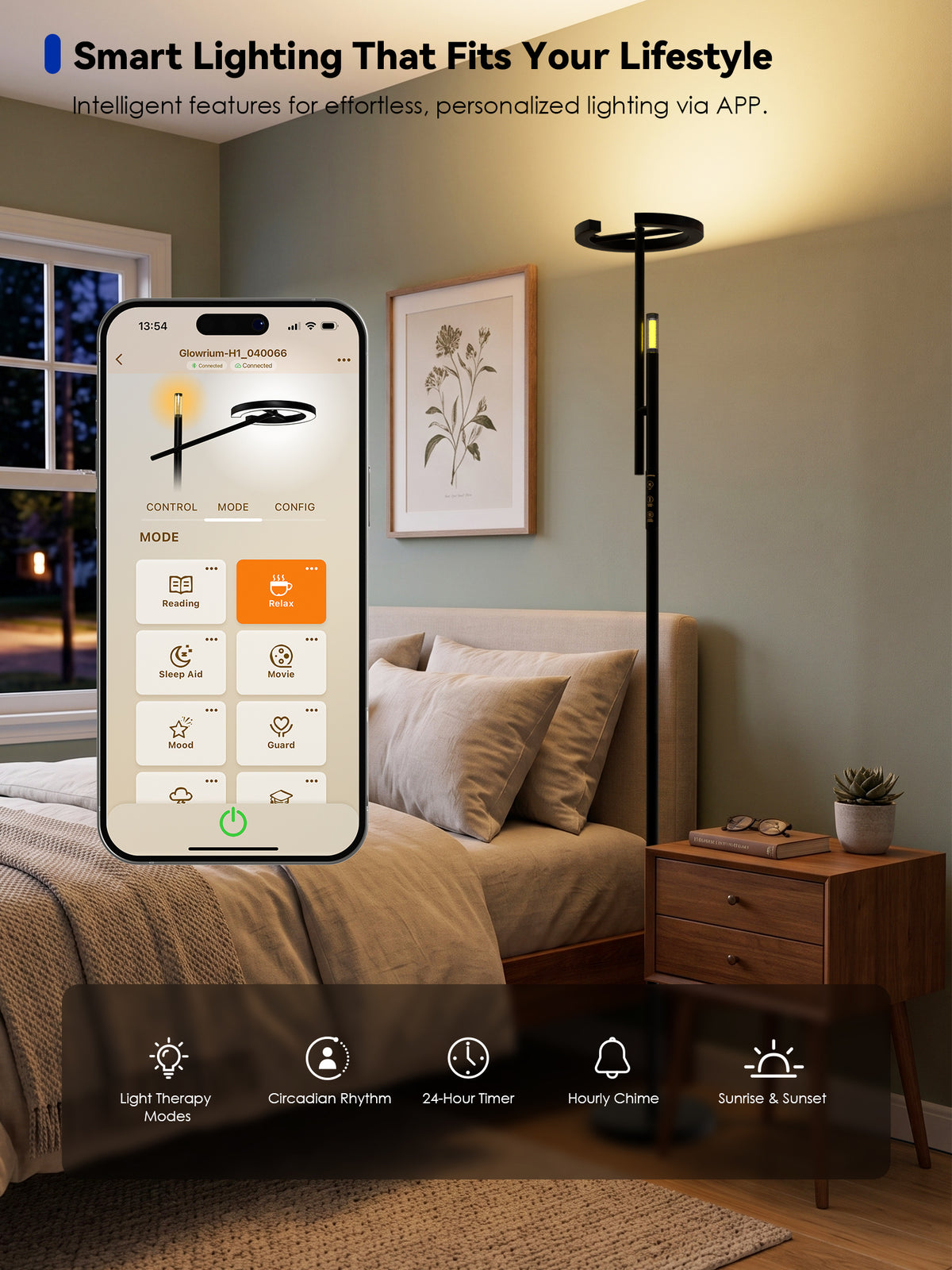 GLOWRIUM® H1 Smart Home Floor Lamp with APP Control & Stepless Dimmable