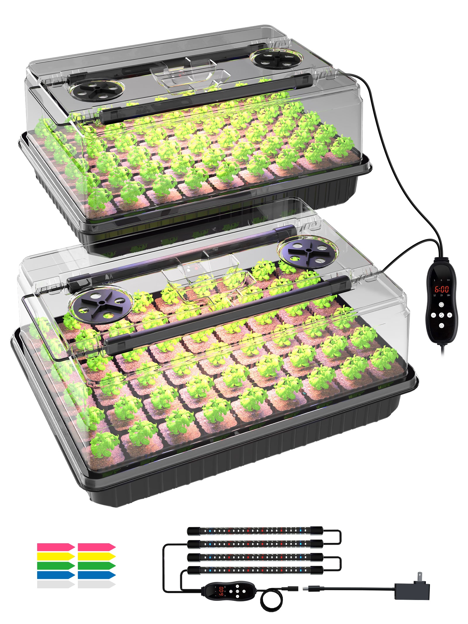 GLOWRIUM Full-Spectrum Seed Starter Kit with Adjustable LED Grow Lights & Humidity Dome | 30W High-Output Seedling Tray for Indoor Germination