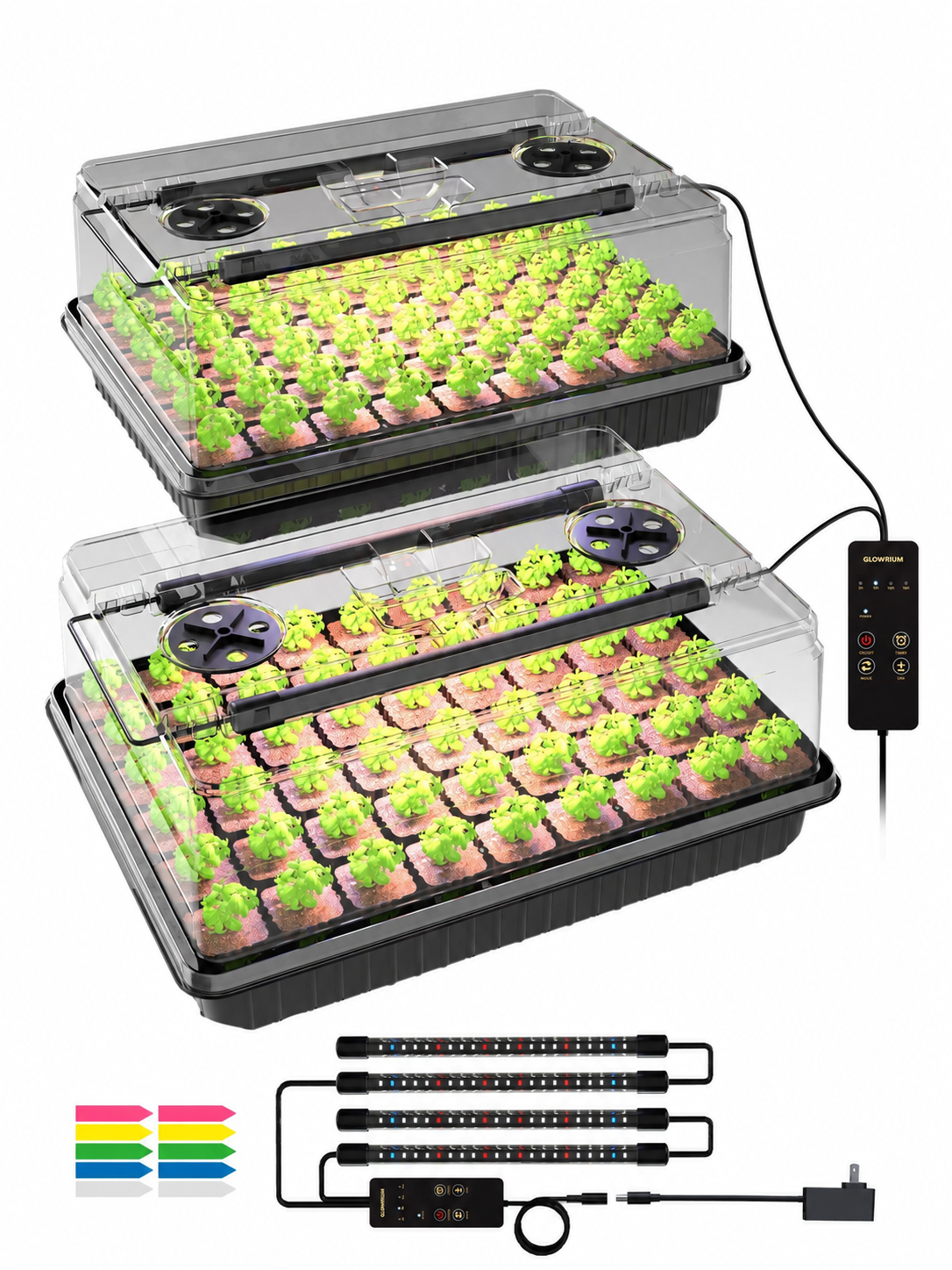 GLOWRIUM® G9 Seed Starter Kit with Full Spectrum Adjustable LED Grow Lights & Humidity Dome | 30W High-Output Seedling Tray for Indoor Germination