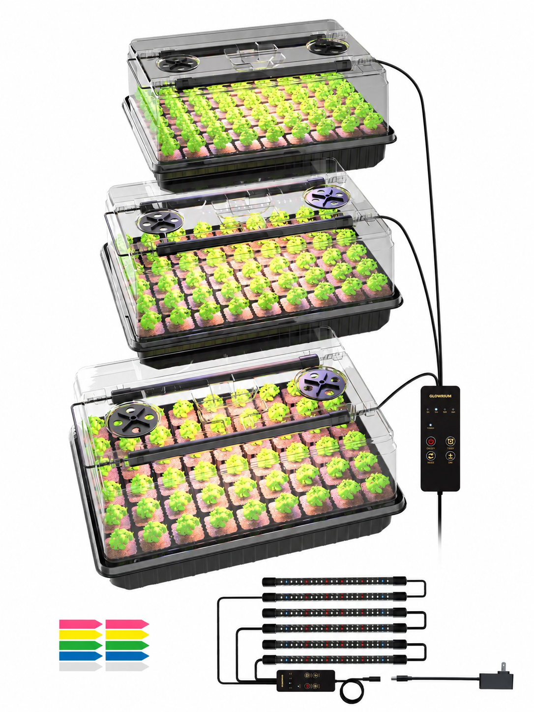 GLOWRIUM® G9 Seed Starter Kit with Full Spectrum Adjustable LED Grow Lights & Humidity Dome | 30W High-Output Seedling Tray for Indoor Germination