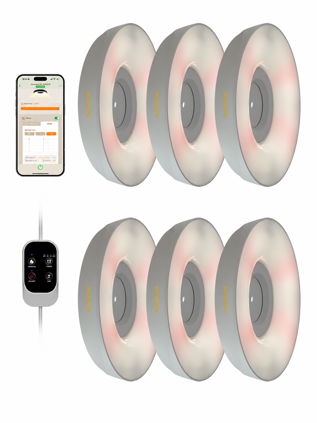 GLOWRIUM® G7 Smart LED Pflanzenlampe für Zimmerpflanzen – Vollspektrum, Auto-Timer, Stufenloses Dimmen, Gieß-Erinnerung, Modulares Design, Pflanzen-Assistent