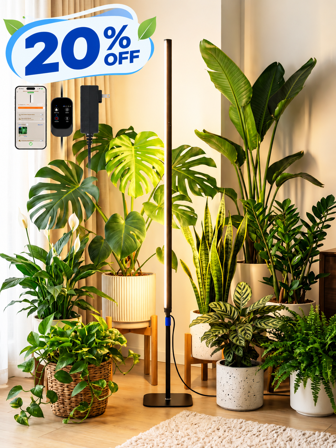 GLOWRIUM® G3 Pro 48W Smart Vertical Grow Light – Full Spectrum, App Control & Adjustable Height