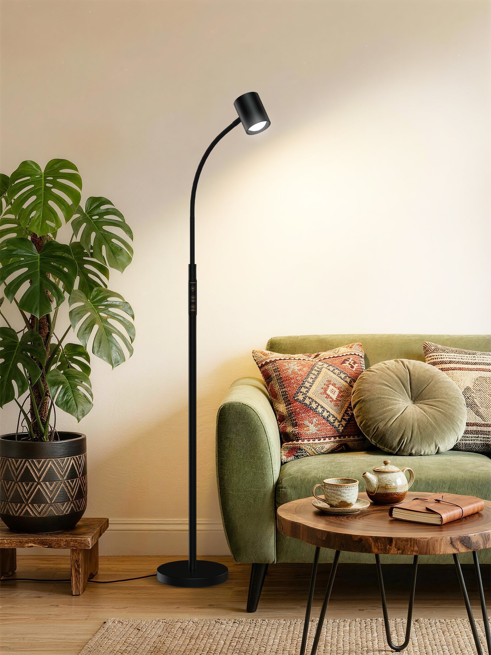 GLOWRIUM 12W LED Reading Floor Lamp H2B – 62" Tall, Dimmable Brightness & Color Temperature, Adjustable Gooseneck Touch Control, Suitable for Living Room, Bedroom, and Home Office