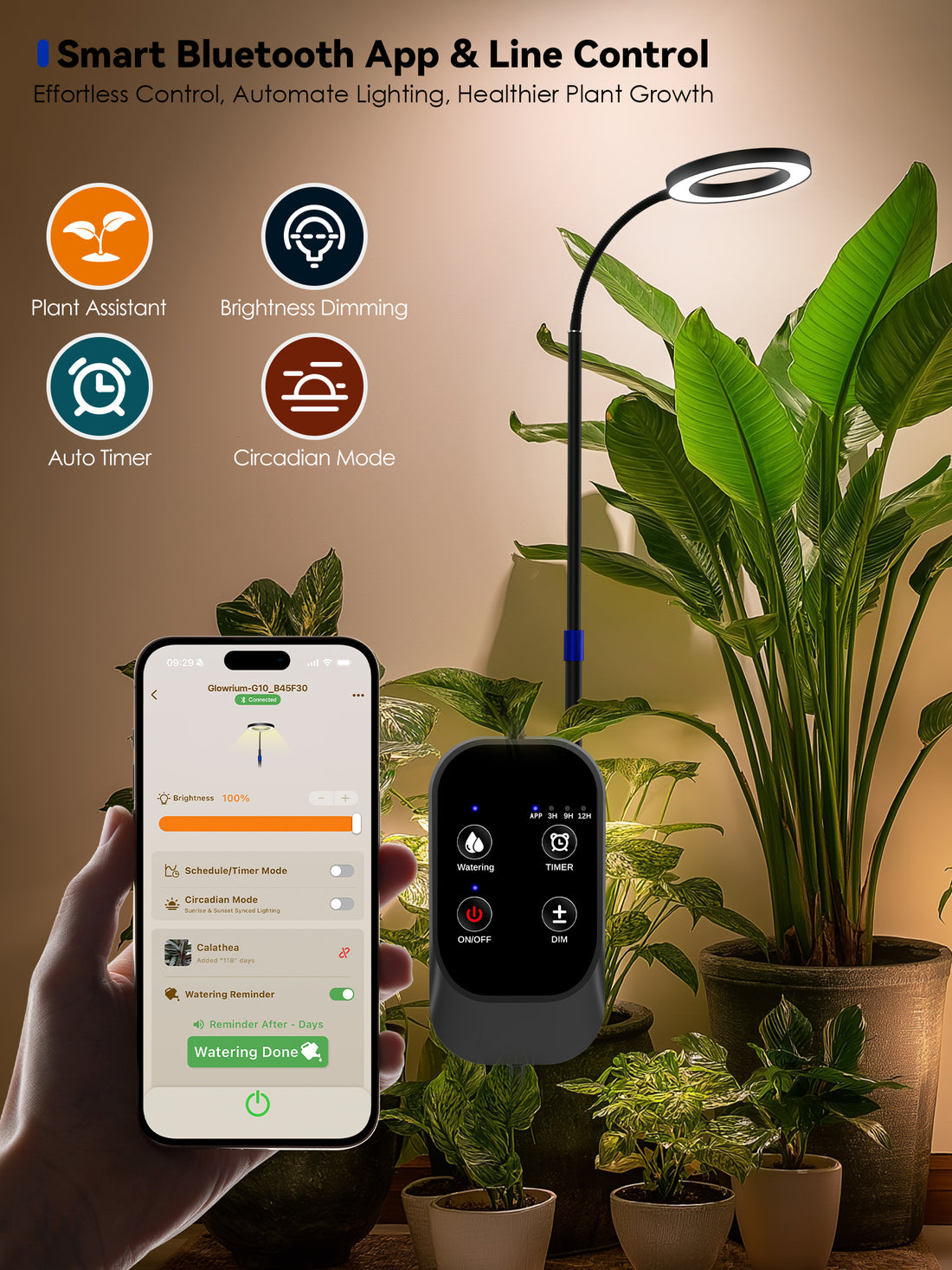 GLOWRIUM Smart Grow Light for Indoor Plants, Full Spectrum Floor Plant Light with APP Control, Auto Timer & Adjustable Height for Large Tall Plants-G10