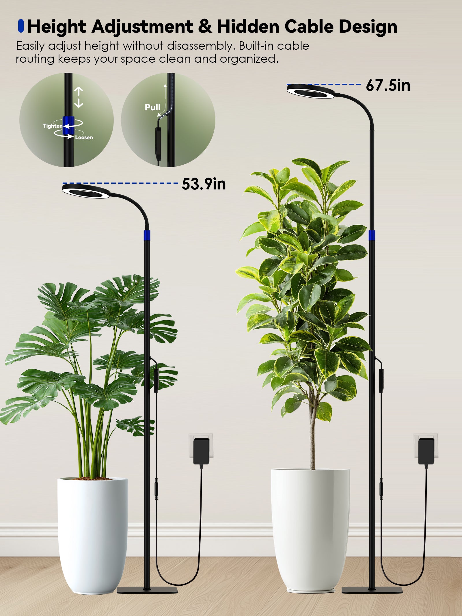 GLOWRIUM Smart Grow Light for Indoor Plants, Full Spectrum Floor Plant Light with APP Control, Auto Timer & Adjustable Height for Large Tall Plants-G10