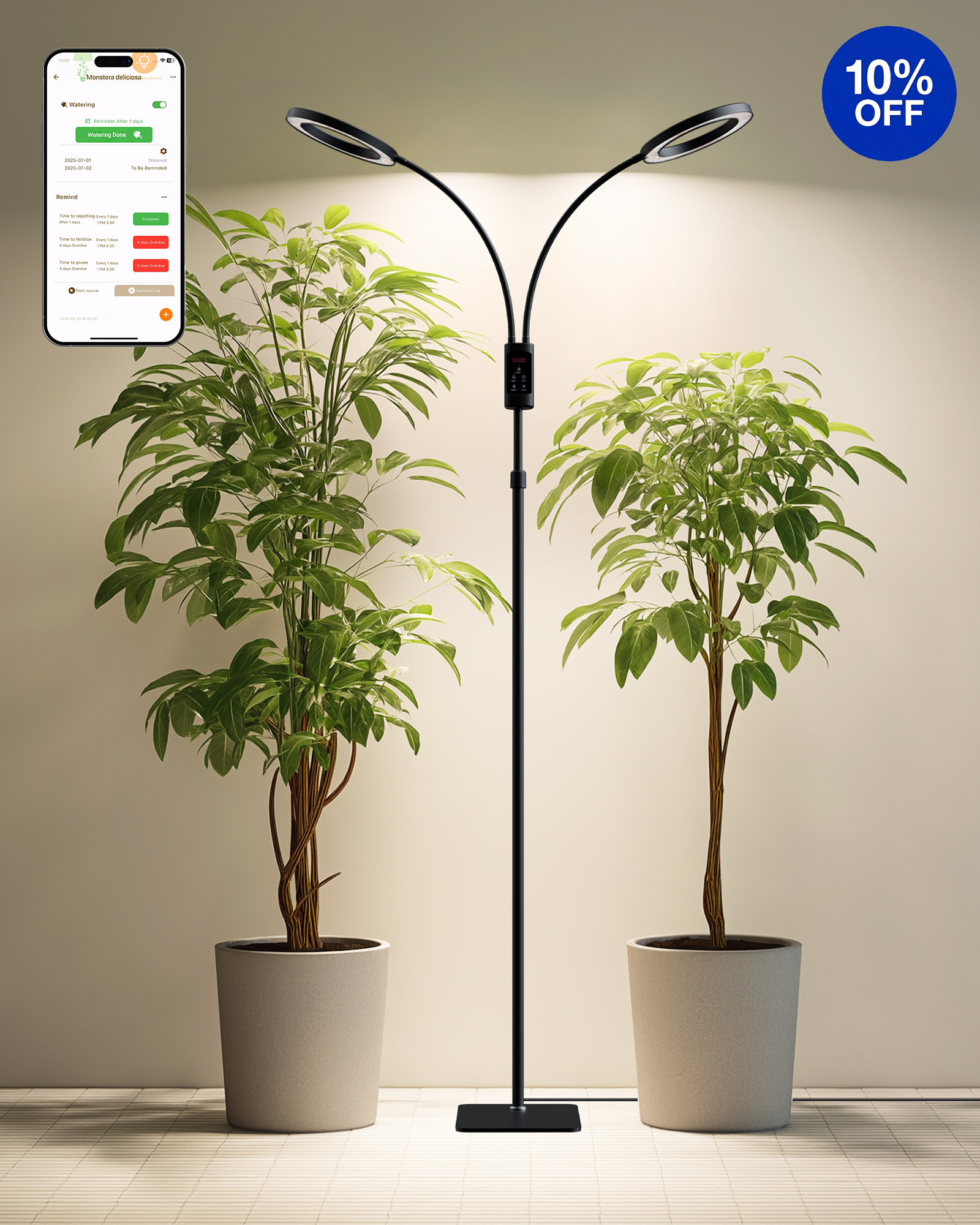 GLOWRIUM G5 48W Dual Head Black Smart Full Spectrum LED Floor Grow Light