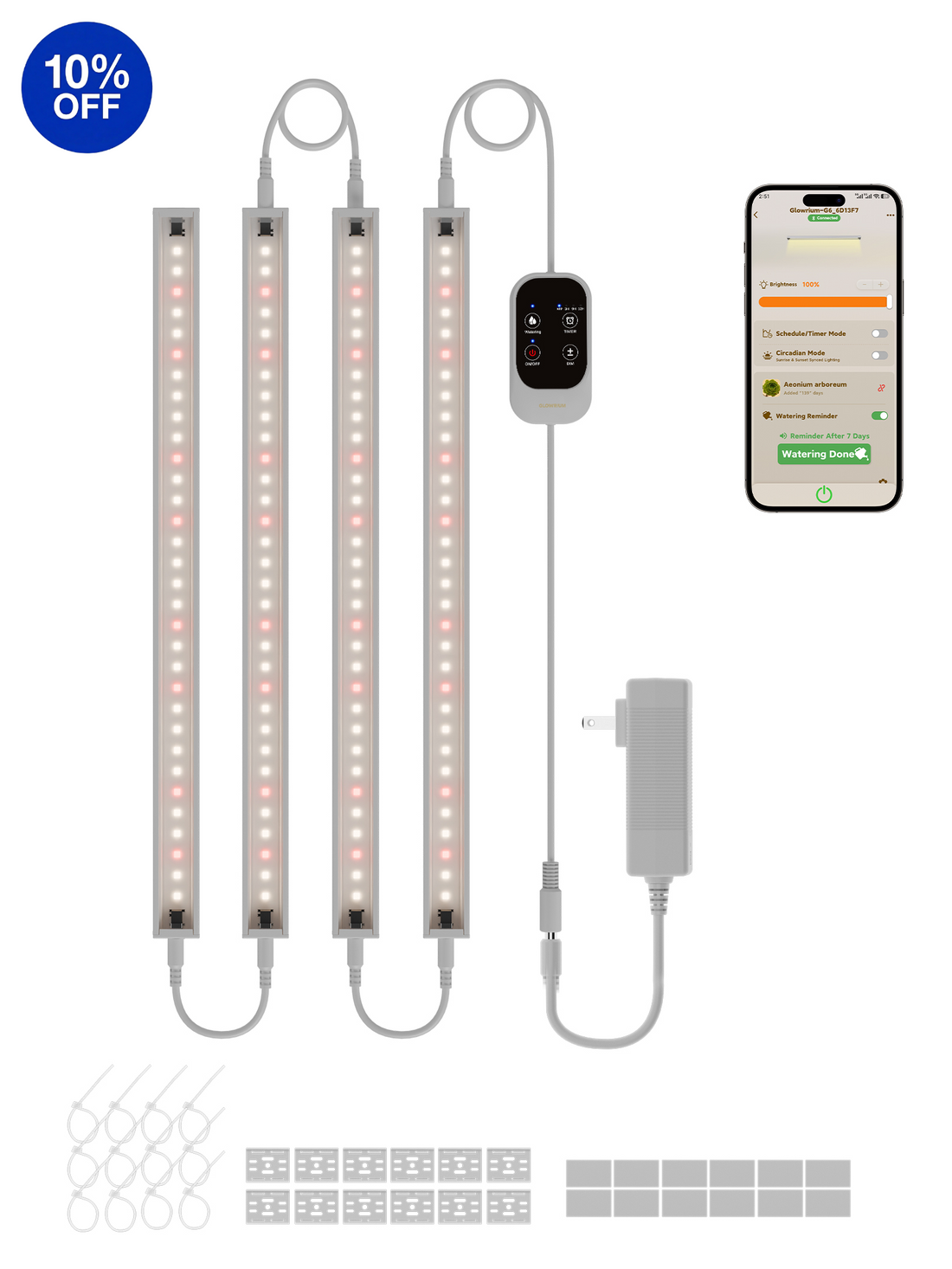 GLOWRIUM G6 4 Pack 32W white smart LED grow light strips for shelving