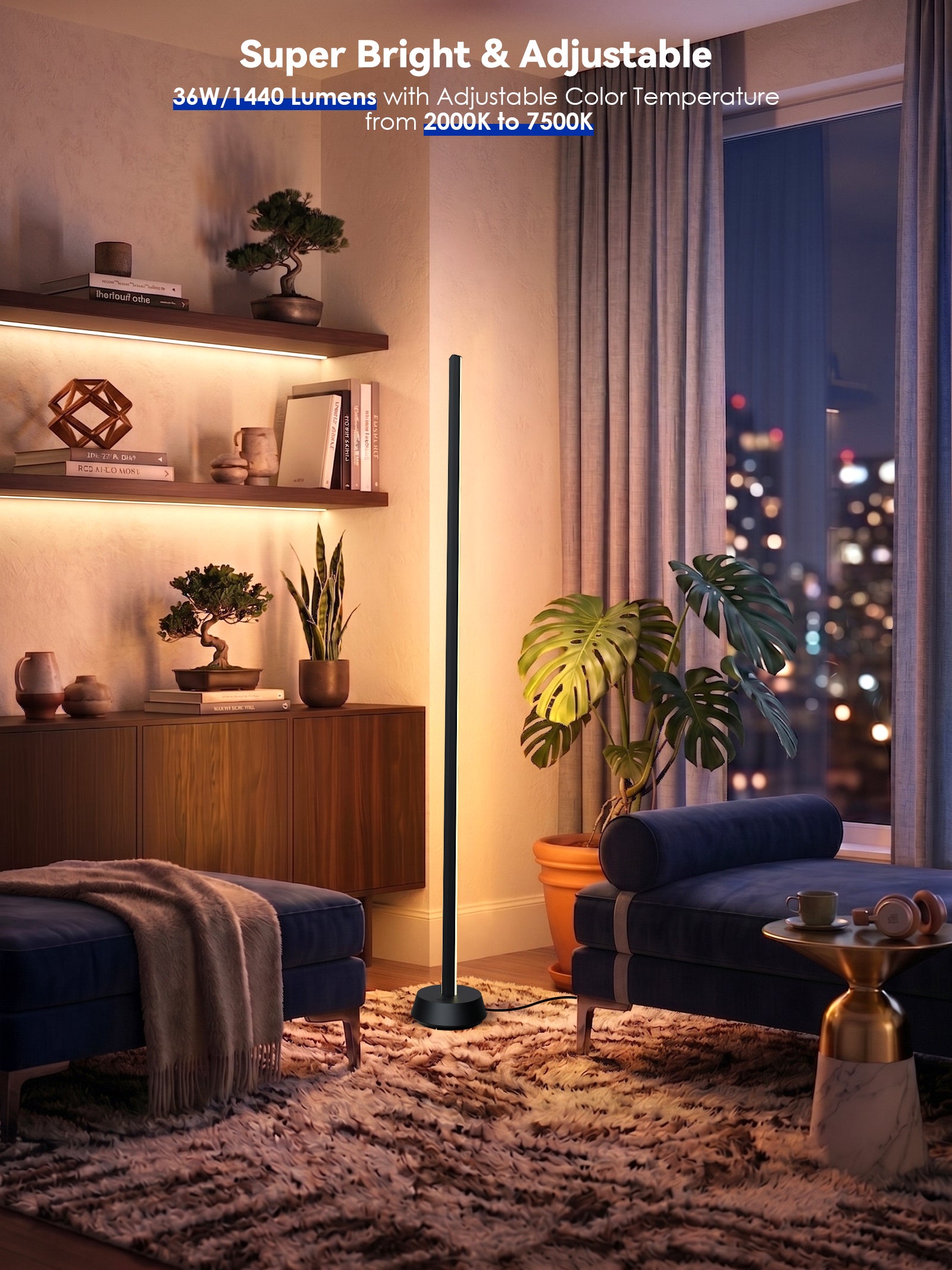 GLOWRIUM® H4 Smart LED Corner Floor Lamp – RGB+IC Color Effects, Alexa & App Control, Dimmable Ambient Lighting for Gaming Rooms & Living Spaces