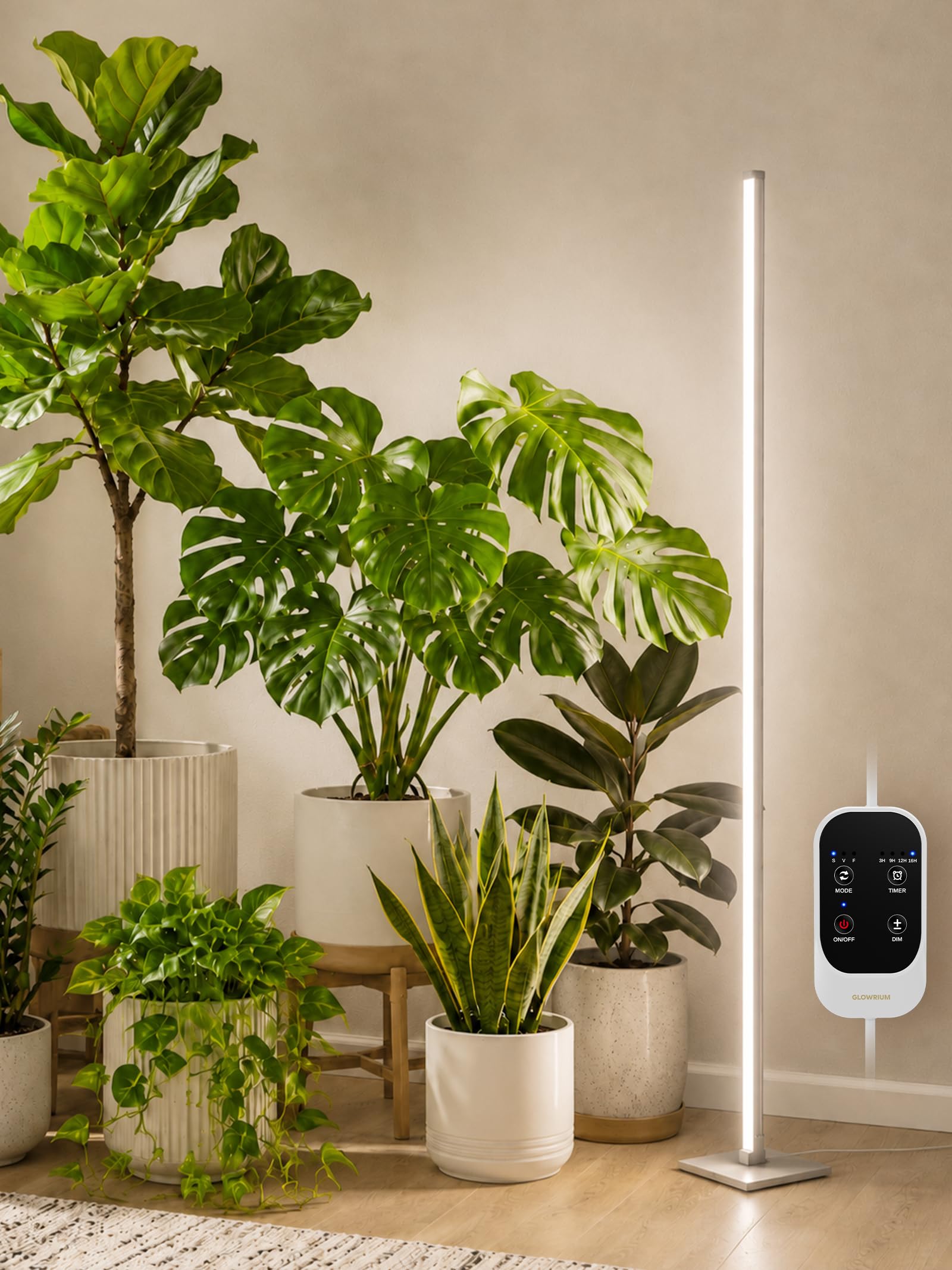 GLOWRIUM Full Spectrum Plant Grow Lights (60 in) 36W Hanging and Standing Auto-Timer Wide Area Coverage in Indoor Plants-G3 Silver