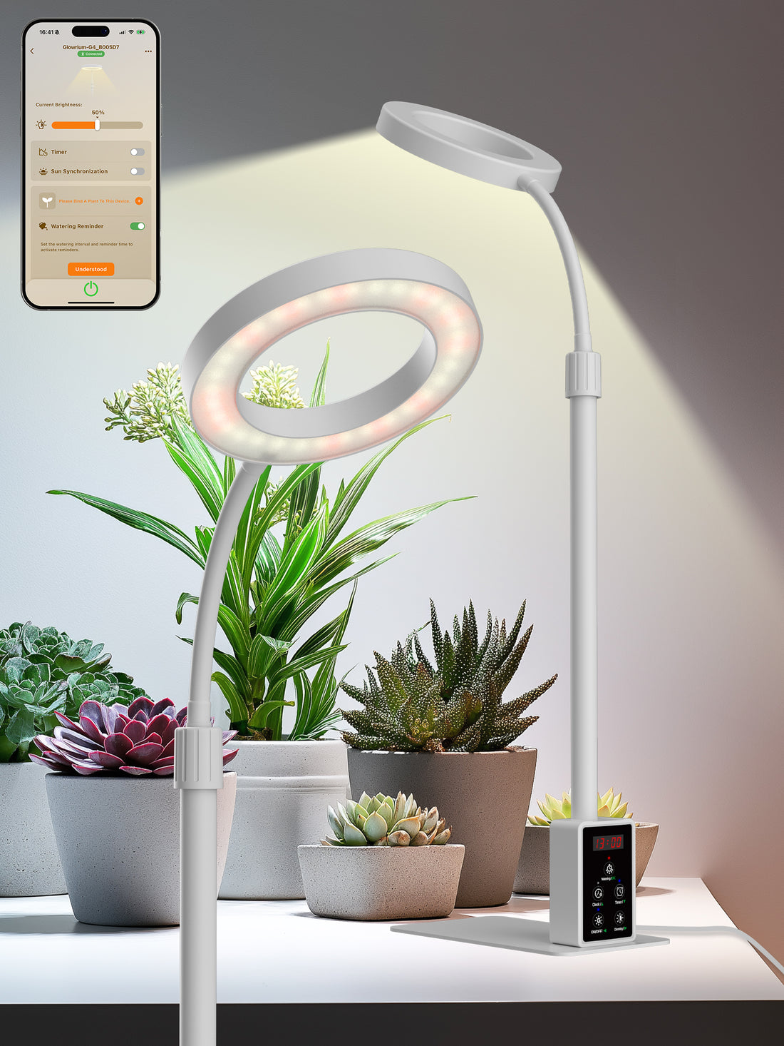 Glowrium Smart Grow Light – 12W Full-Spectrum Indoor Plant Lamp with App Control, Adjustable Height, Plant Care Assistant & Dual Timer