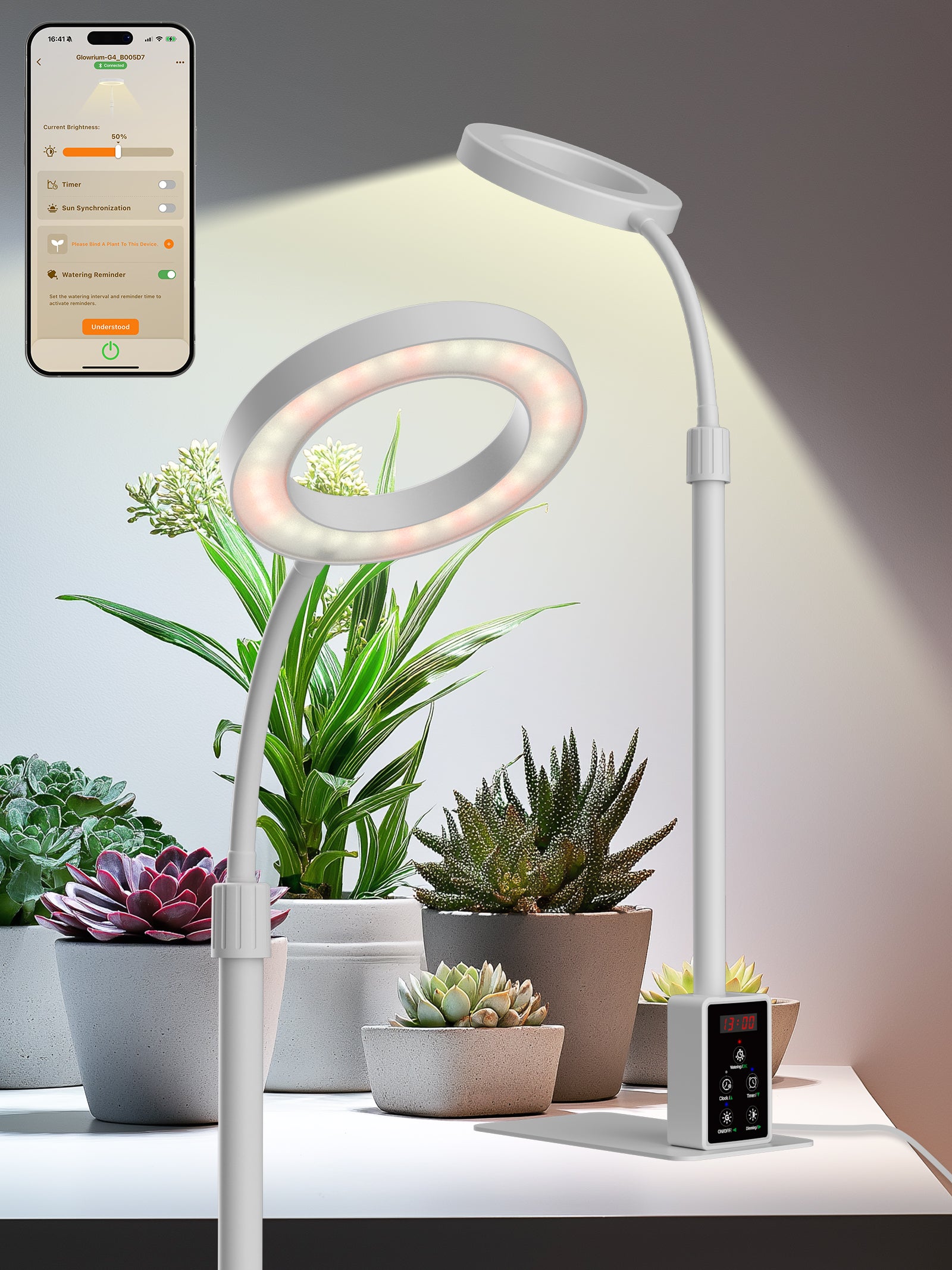 Glowrium Smart Grow Light – 12W Full-Spectrum Indoor Plant Lamp with App Control, Adjustable Height, Plant Care Assistant & Dual Timer