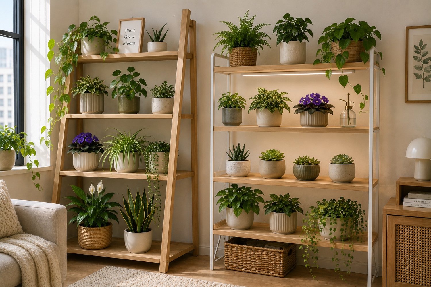 Best Plants for a Plant Shelf + Grow Light Tips