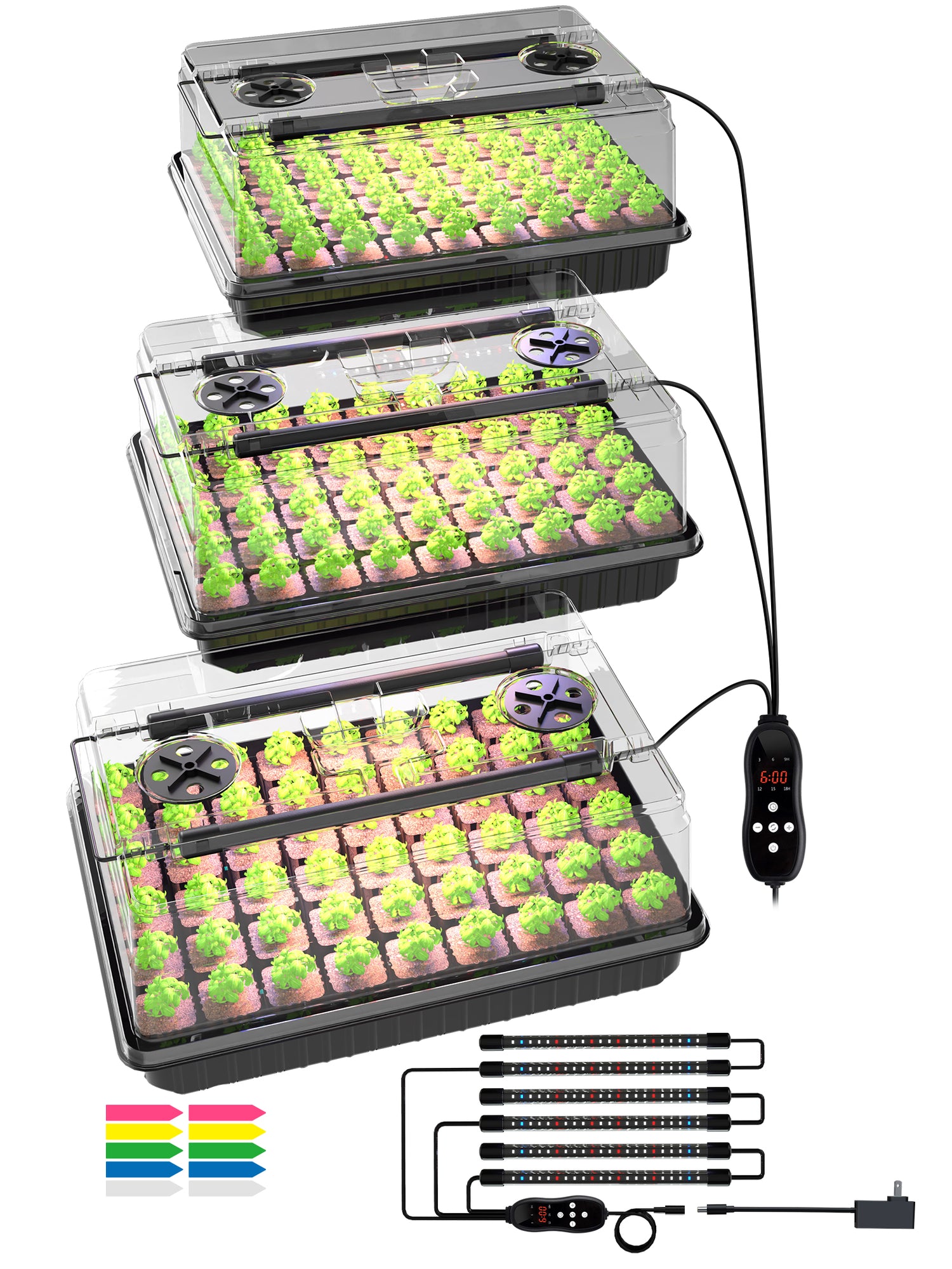 GLOWRIUM Full-Spectrum Seed Starter Kit with Adjustable LED Grow Lights &amp; Humidity Dome | 30W High-Output Seedling Tray for Indoor Germination
