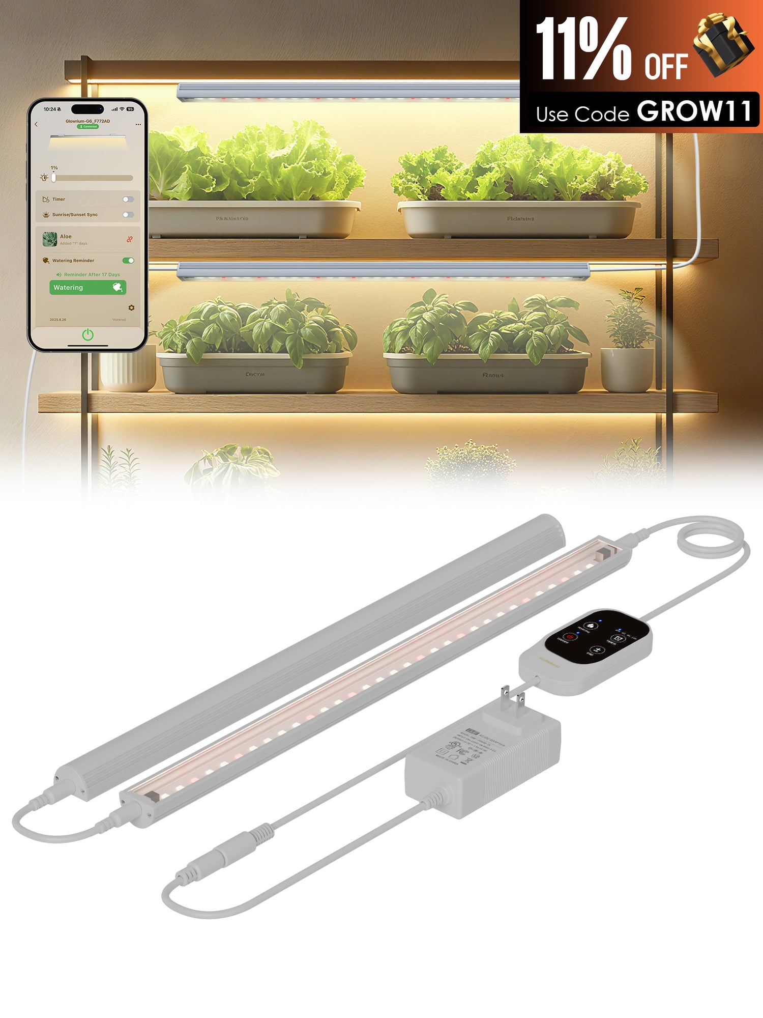 Smart LED Grow Light for Indoor Plants-G6 Full Spectrum 3500K, Auto Timer, Stepless Dimming, Modular, Plug &amp; Play