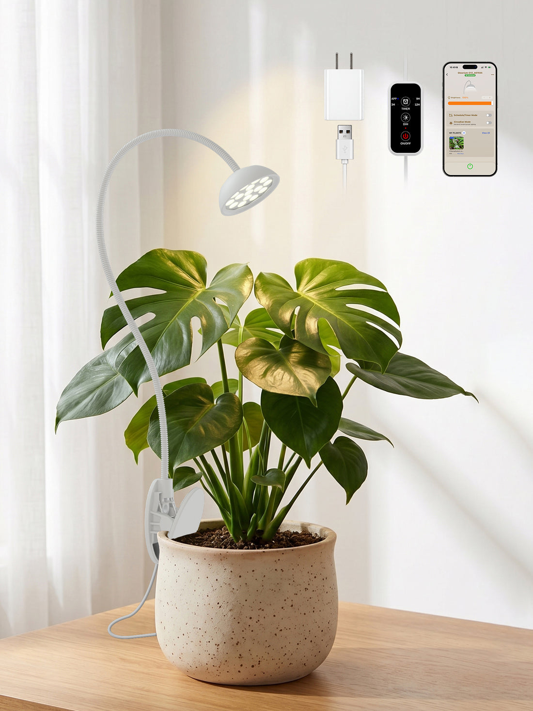 GLOWRIUM® G12 Smart Mini Grow Light - 6W Full Spectrum LED Plant Light with App Control, Timer &amp; 360° Flexible Gooseneck
