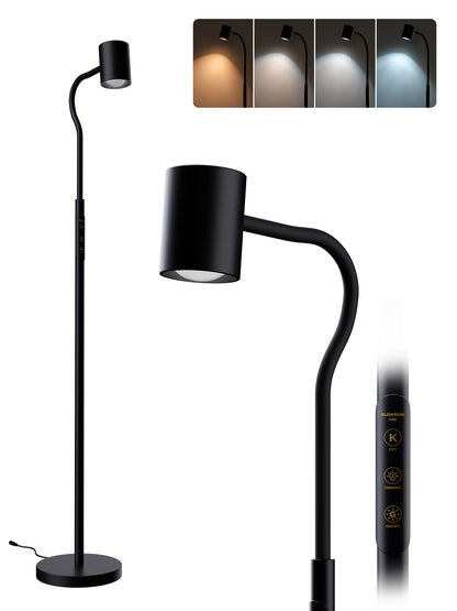 GLOWRIUM 12W LED Reading Floor Lamp H2B – 62" Tall, Dimmable Brightness &amp; Color Temperature, Adjustable Gooseneck Touch Control, Suitable for Living Room, Bedroom, and Home Office