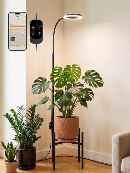 GLOWRIUM® G11 Plant Stand with Grow Light, 24W Full Spectrum Indoor Plant Light, Adjustable Height Metal Plant Shelf, Dimmable Floor Growing Lamp with App &amp; Timer Control for Home Decor