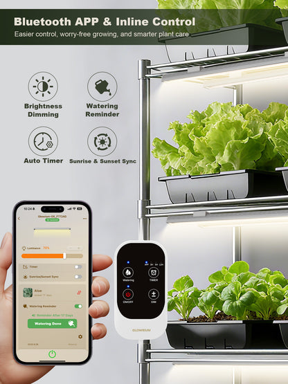 GLOWRIUM Smart Grow Light Strips with App Control – 15&quot; Full Spectrum LED Plant Lights, Auto Timer, 3 Dimming Levels, for Indoor Plants &amp; Shelves