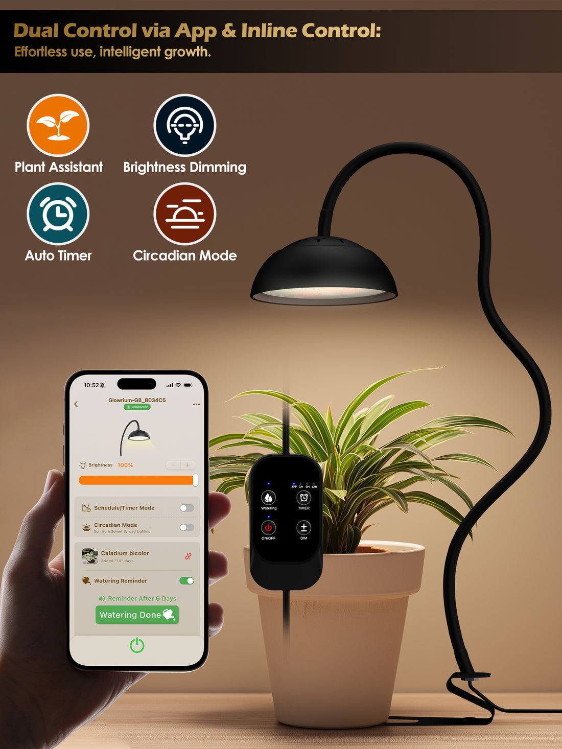 GLOWRIUM Smart Grow Light 10W – Full Spectrum LED for Indoor Plants-G8