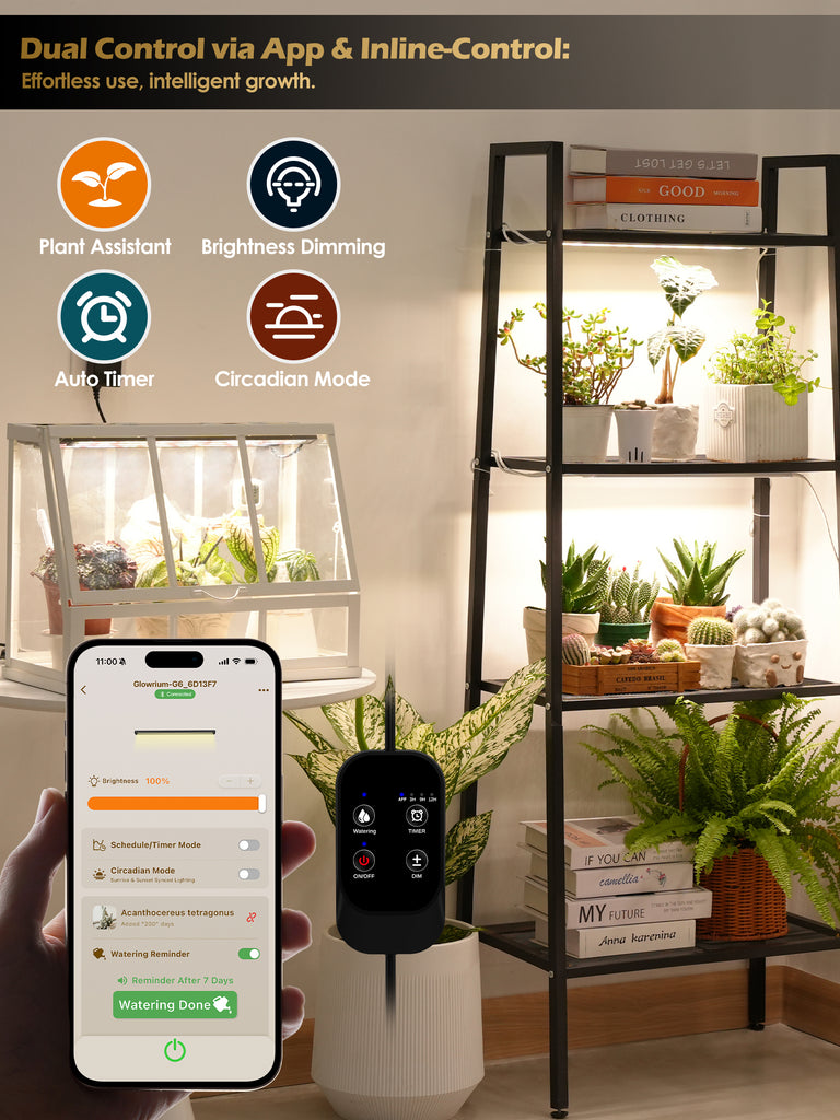 GLOWRIUM® G6 Smart LED Grow Light for Indoor Plants - Full Spectrum, Auto Timer, Stepless Dimming, Modular, Plug & Play