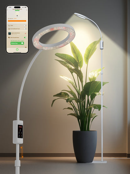 Smart Floor LED Grow Light 48W G5 – Dual-Head Full Spectrum, Adjustable Height, Stepless Dimming, Auto-Timer for Most Indoor Plants