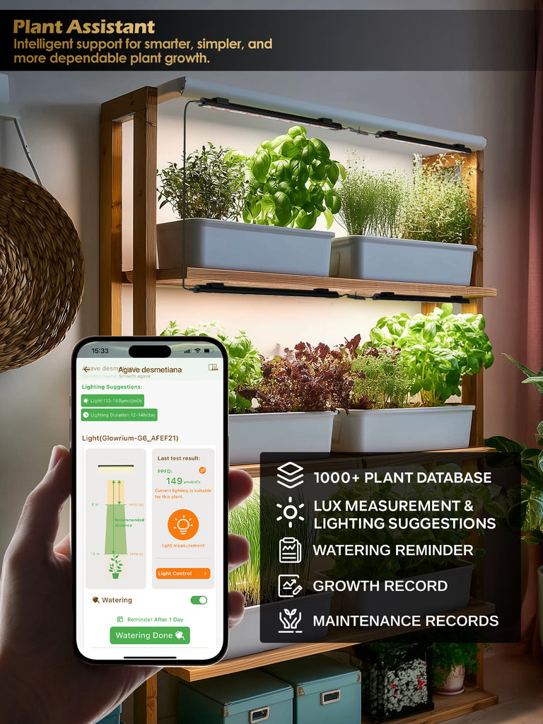 GLOWRIUM® G6 Smart LED Grow Light for Indoor Plants - Full Spectrum, Auto Timer, Stepless Dimming, Modular, Plug & Play