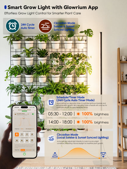 GLOWRIUM® G3 Pro 48W Smart Vertical Grow Light – Full Spectrum, App Control &amp; Adjustable Height