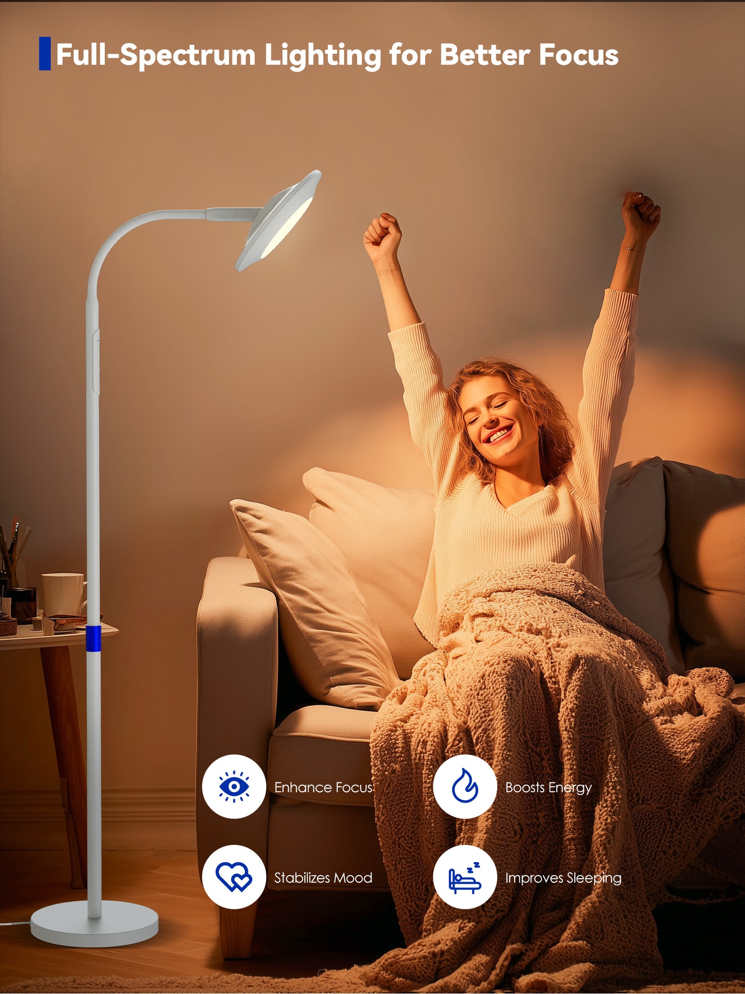 GLOWRIUM Light Therapy Floor Lamp H6 – 48,000 Lux UV-Free Full Spectrum Sunlight Lamp with Remote &amp; Touch Control