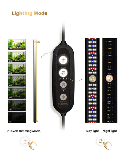 GLOWRIUM®Full Spectrum LED Aquarium Light for Plant Aquarium With Day/Moon Modes-A3