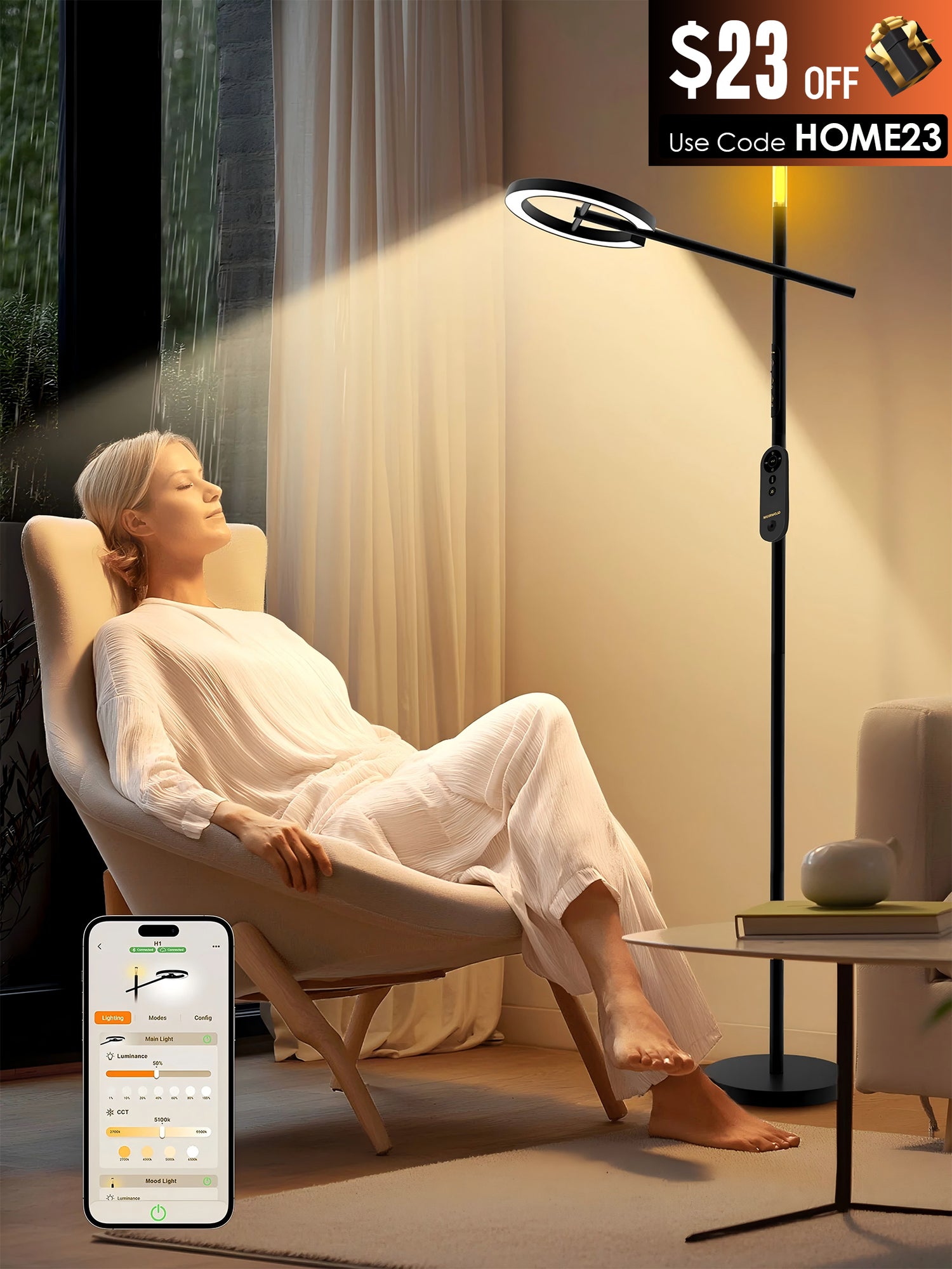 GLOWRIUM-Smart Light Therapy Lamp UV-Free, Stepless Dimming, Circadian Rhythm Support, Smart Control