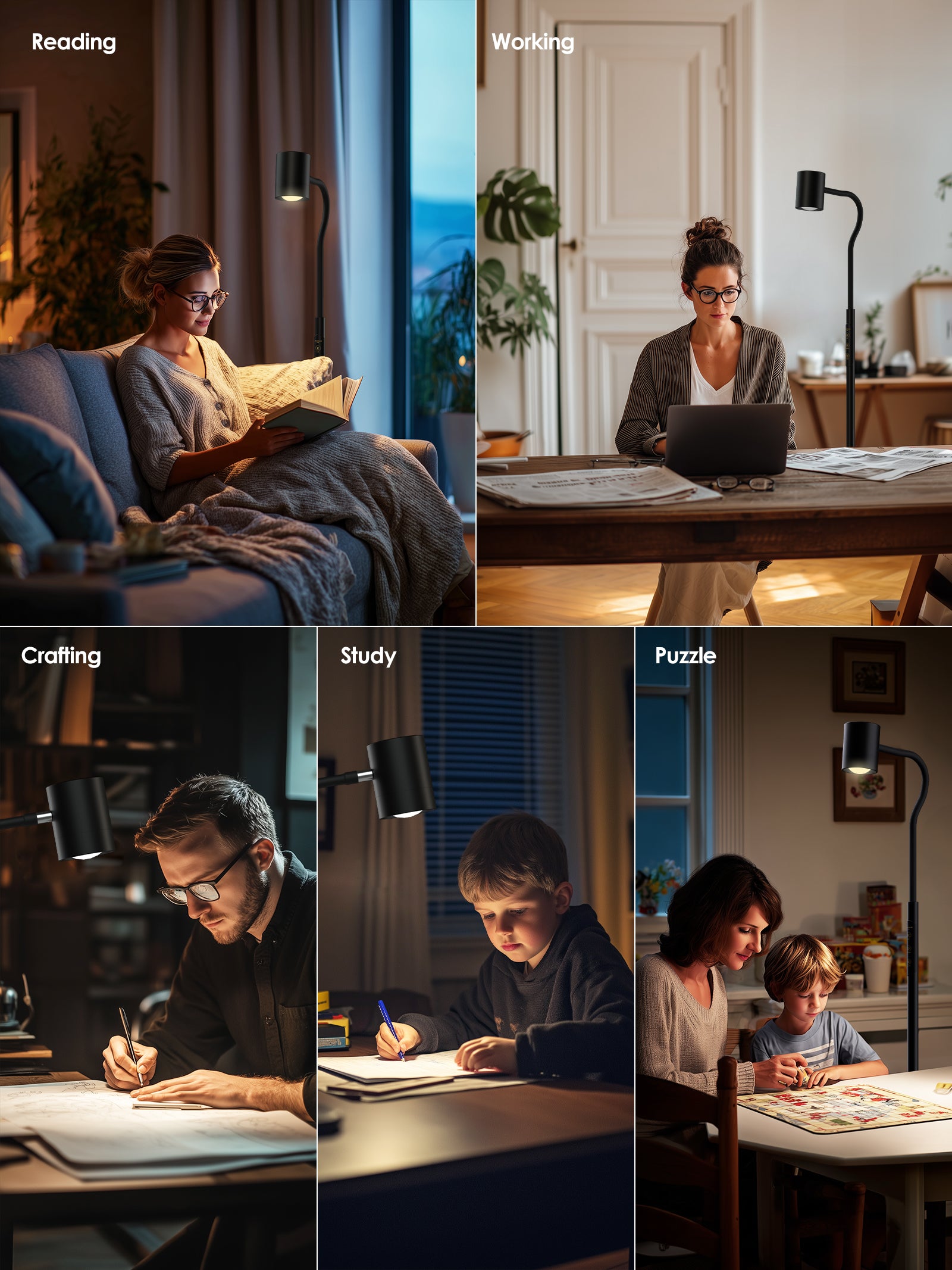 GLOWRIUM 12W LED Reading Floor Lamp H2B – 62" Tall, Dimmable Brightness &amp; Color Temperature, Adjustable Gooseneck Touch Control, Suitable for Living Room, Bedroom, and Home Office