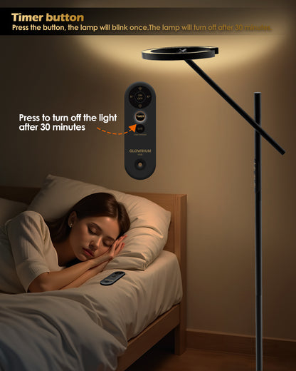 GLOWRIUM-H1B Stepless Dimmable Rotatable Reading Floor Lamp with Remote, 2700-6500K, for Living Room Bedroom Office