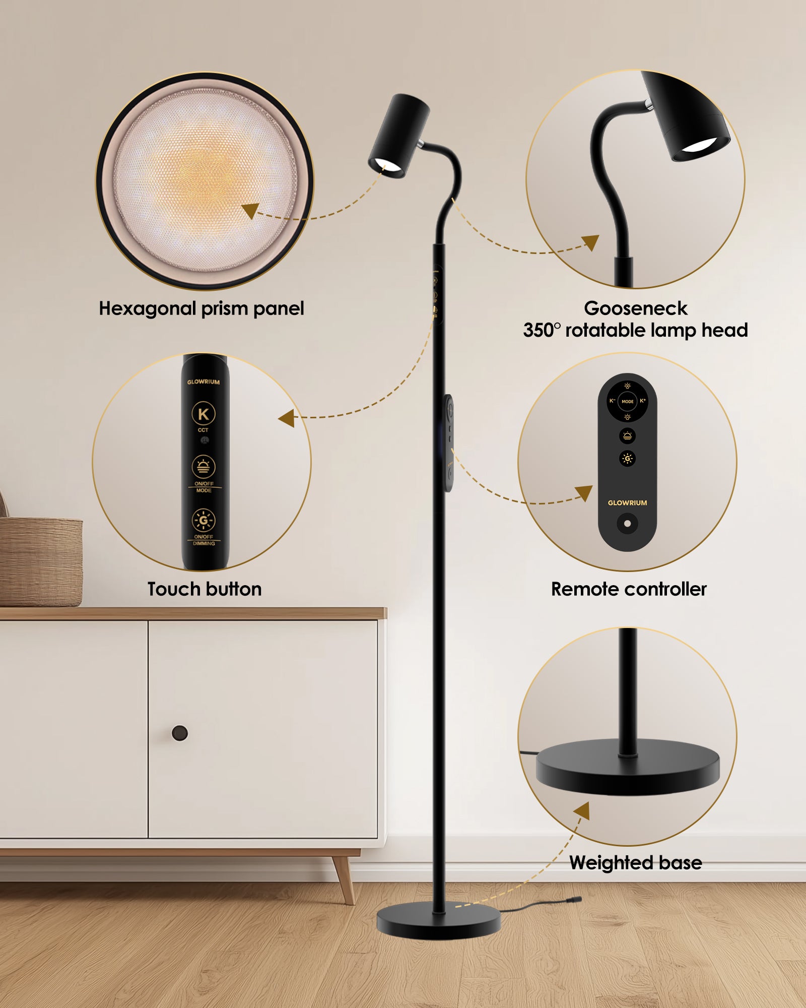 Floor Lamp-H2 Dual-Side LED for Living Room &amp; Bedroom