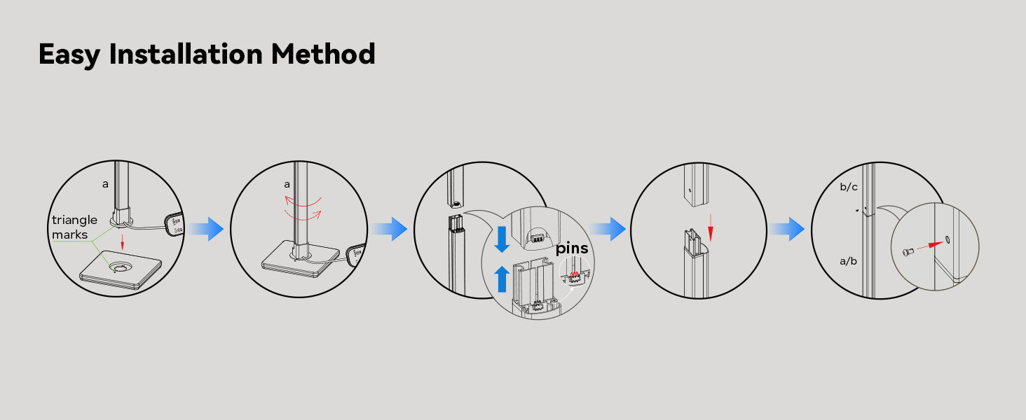 Glowrium G3 easy installation method diagram showing pin connectors and base