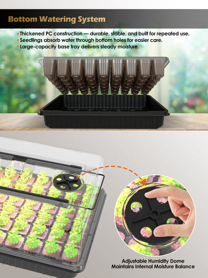 GLOWRIUM Full-Spectrum Seed Starter Kit with Adjustable LED Grow Lights &amp; Humidity Dome | 30W High-Output Seedling Tray for Indoor Germination