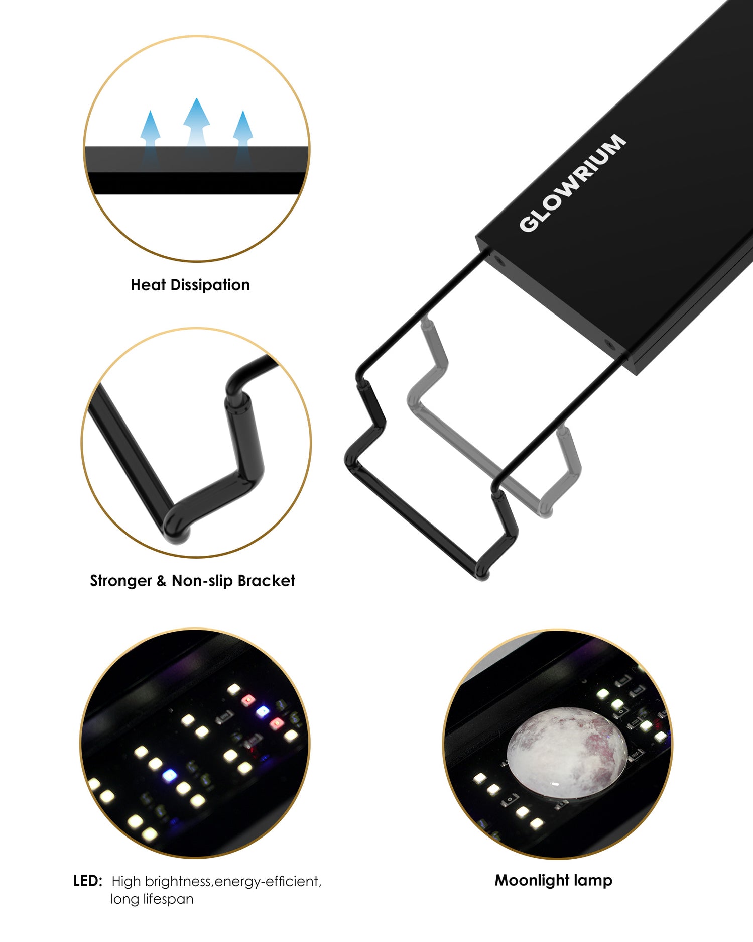 GLOWRIUM®Full Spectrum LED Aquarium Light for Plant Aquarium With Day/Moon Modes-A3